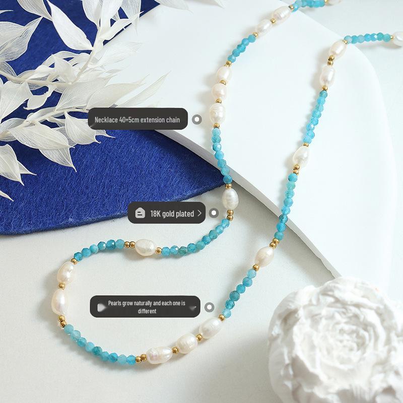 European-American Fashion Blue Stone & Freshwater Pearl Necklace