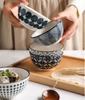 4.5 inch Japanese ceramic bowl, kitchen utensils, soup bowl, printed pattern gift box, 5 pieces ceramic bowl bowl set ramen bowl