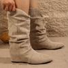 Inside Heightened Flat Single Shoes Autumn New Pointed Toe Suede Sleeve Suede Pleated Stack Boots