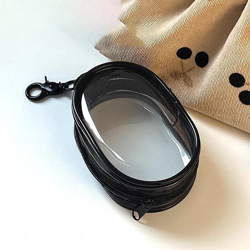 2pcs New Round Black PVC Transparent Cosmetic Bags Jewelry Organizer Portable Data Cable Earphone Coin Charger Storage Pouches