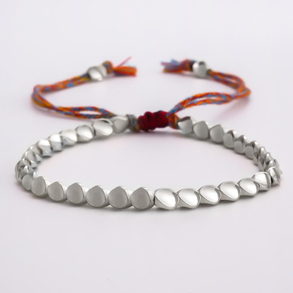 Friendship Handmade Thread Rope Buddhist Cotton Braided Bracelet Copper Beads Wrist Jewelry Bangles