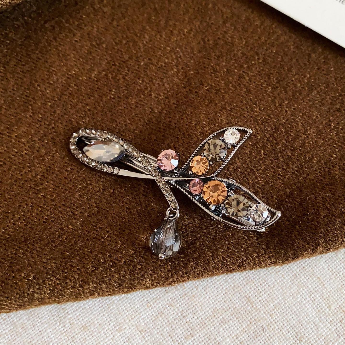 Diamond dripping oil flower butterfly pearl fringed clip hairpin exquisite hairpin headgear design sense niche