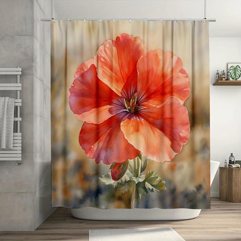 

1Pc Watercolor Detailed Bathroom Shower Curtain - 71X71 Inch, Polyester, 12 Hooks, Summer Home Decor W60H190(CM)-1 Pcs