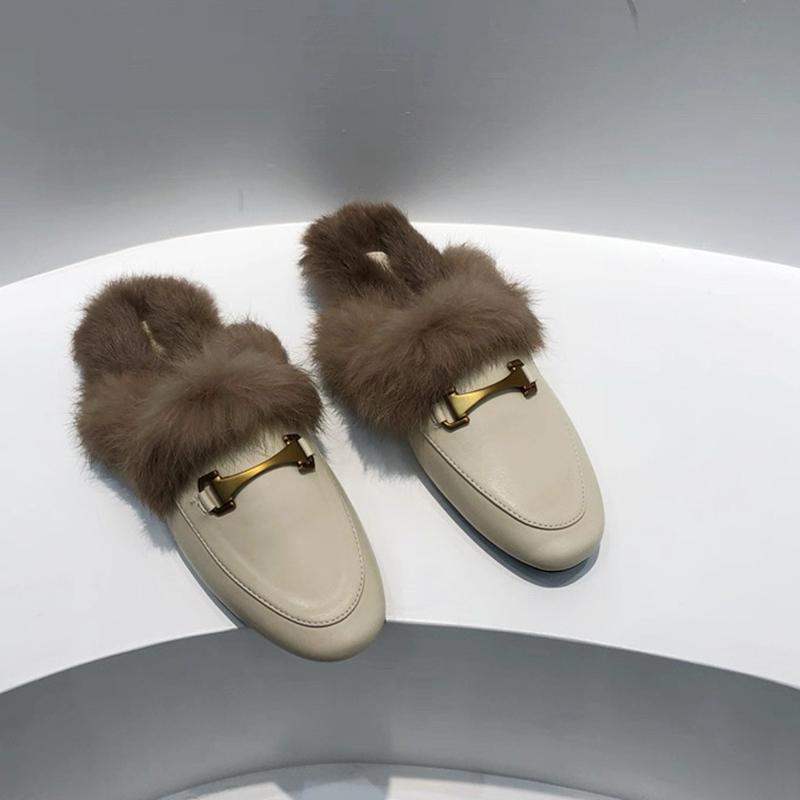 Fashion SUOJIALUN 2025 Winter New Women Fur Slipper Fashion Round Toe Slip On Mules Shoes Soft Flat Heel Outdoor Casual Furry Slides Sho