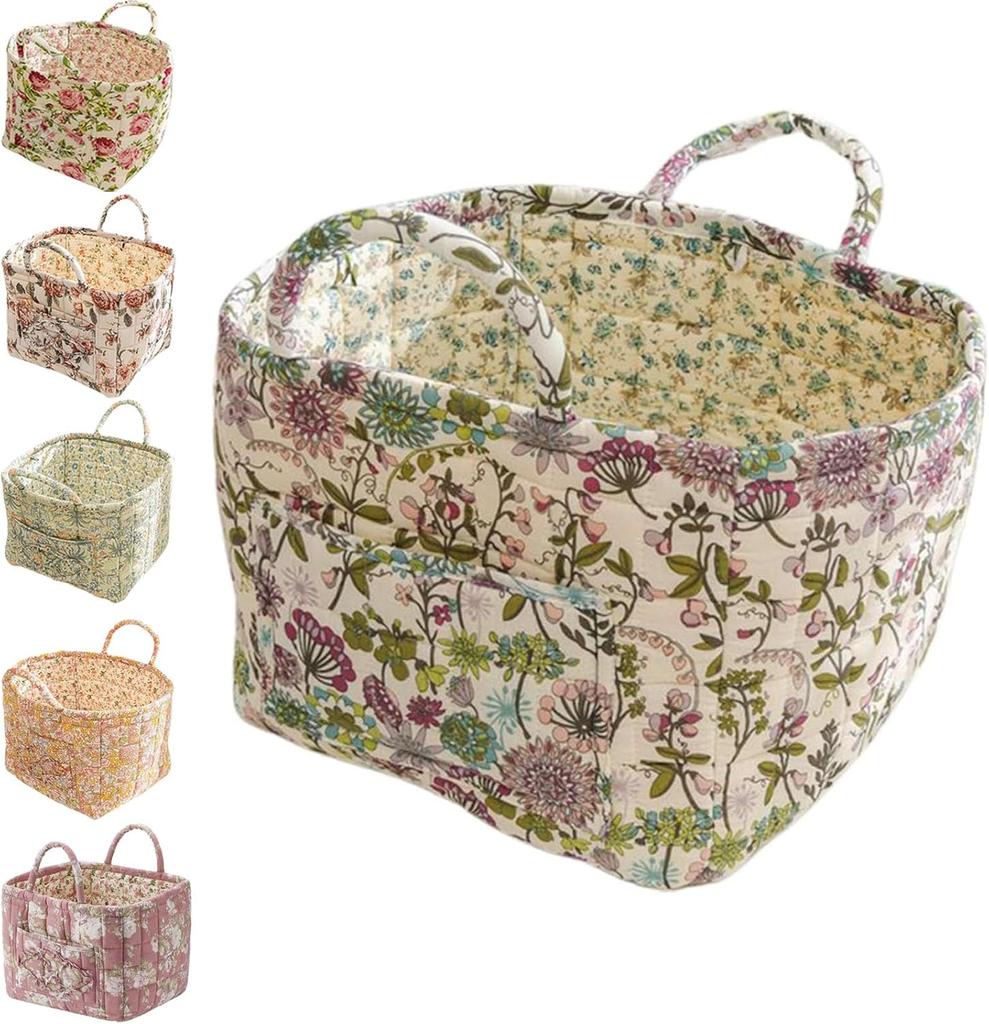 Boho Fabric Storage Basket, Floral Laundry Baskets,Decoration Large Capacity Storage Baskets, Portable Folding Storage Bag for Clothes and Sundries