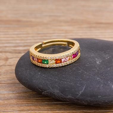

Nidin Fashion Cubic Zirconia Ring For Women Men Bohemian Colorful Rainbow Ring 12 Styles Statement Rings Party Wedding Jewelry