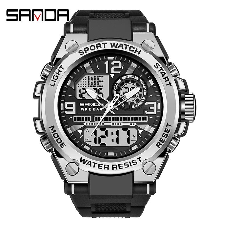 Sanda Men's Multifunctional Dual Display Luminous Waterproof Sports Watch for Teens
