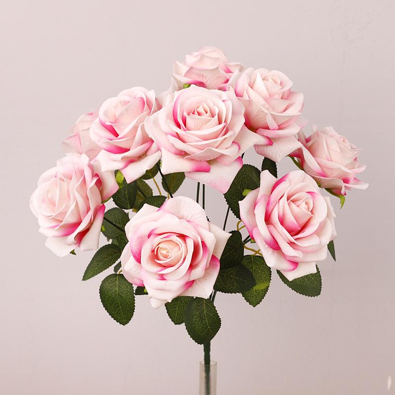 Cross Simulation 9-Head Velvet Rose Wedding & Home Decoration Artificial Flowers
