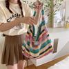 1 Bag Women's New Wool Knitted Handbag Contrasting Color Rainbow Striped Underarm Shoulder Woven Bag