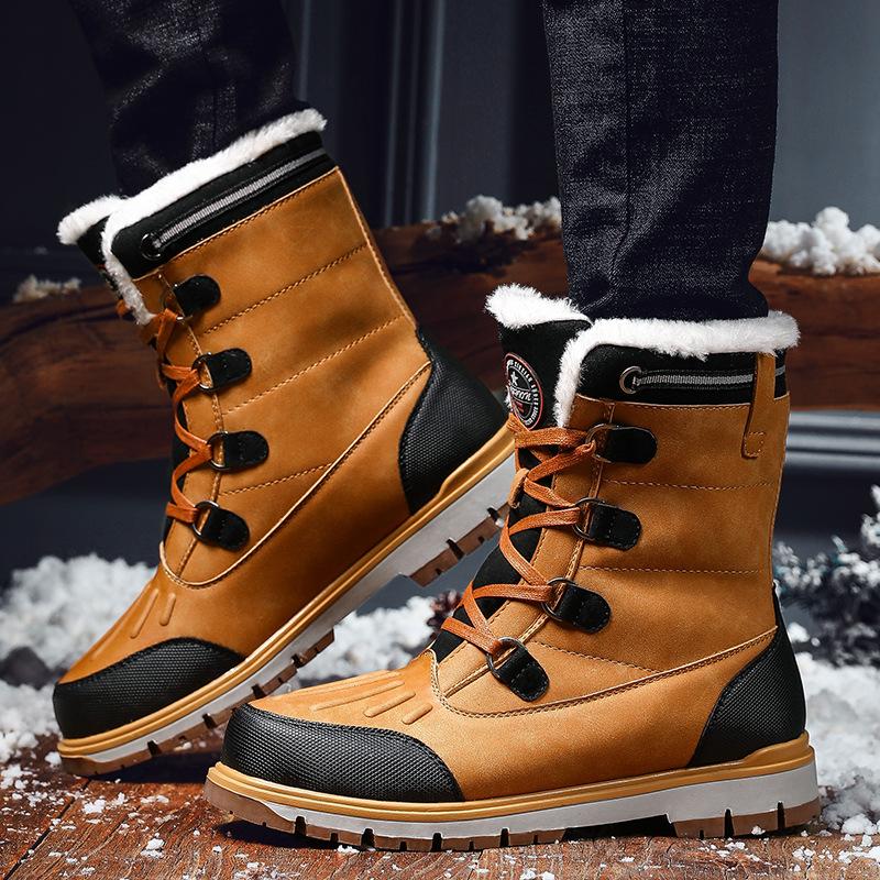 Winter new high-top large cotton warm snow boots versatile men's shoes waterproof shoes genuine leather