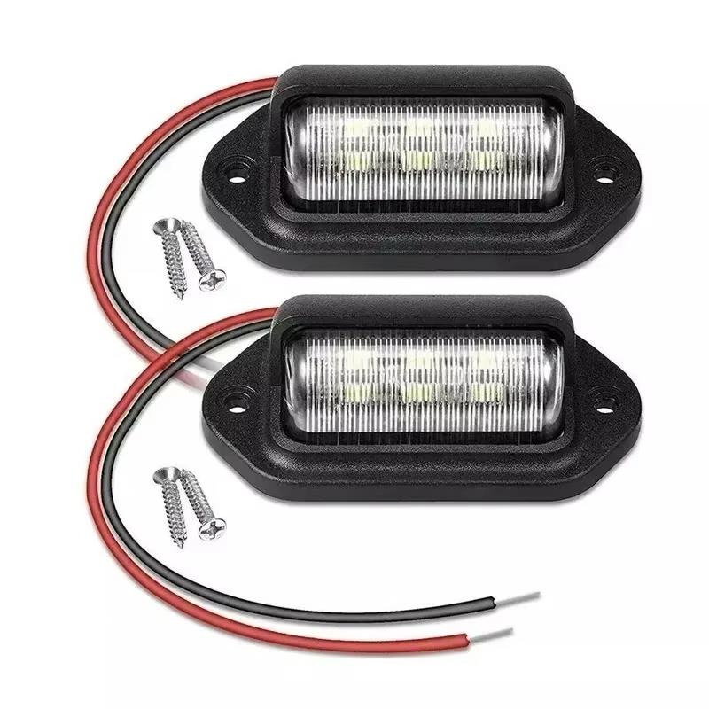 12-24V Universal Truck RV Trailer Tail License Plate White Side Lamp Bulbs 6LED Car License Number Plate Lights Waterproof