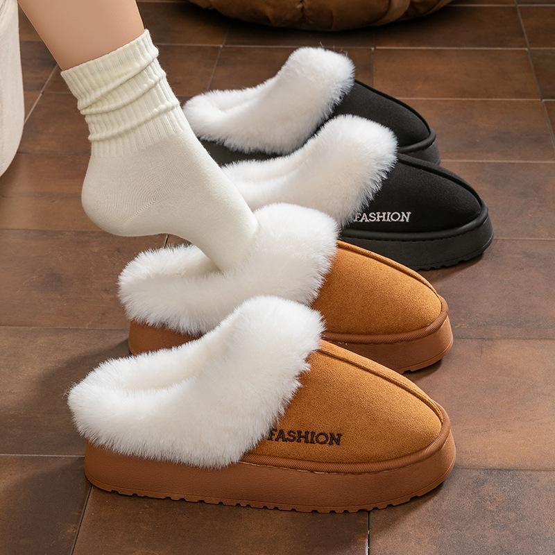 Bevel English Cotton Slippers Autumn and Winter Home Cotton Slippers Fleece Thermal Shoes