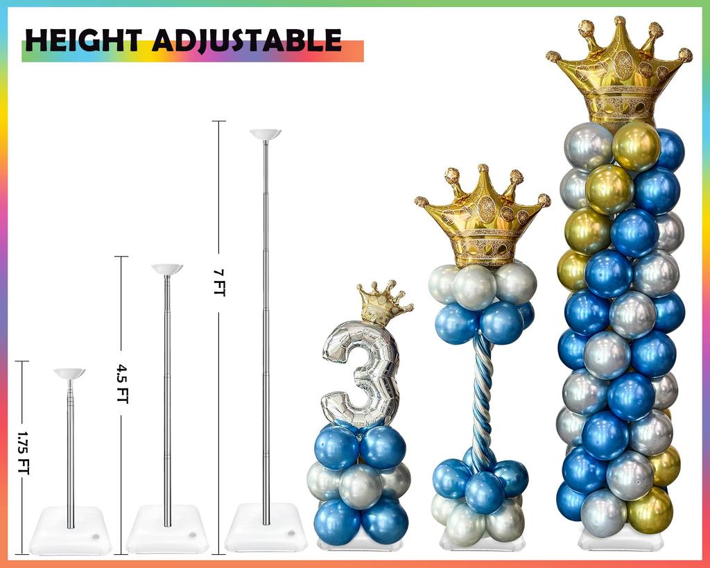 YALLOVE Balloon Column Stand 4 Height Adjustable Balloon Tower Pillar Reusable Metal Telescopic Birthday Graduation Party Decorations Kit, Sets, 2.13m