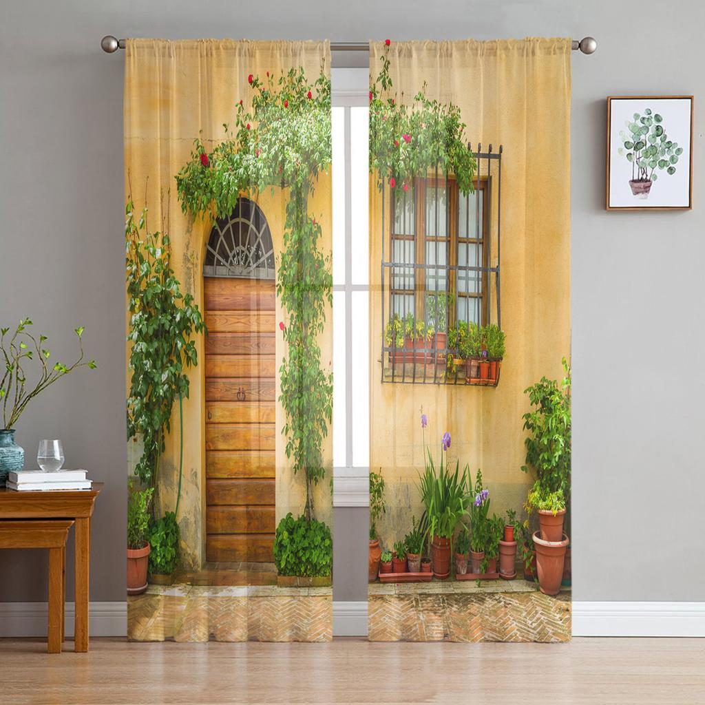 Landscape Garden Scenery Tulle Sheer Curtains for Living Room Decoration Window Curtain for Bedroom Kitchen Voile Organza Drapes