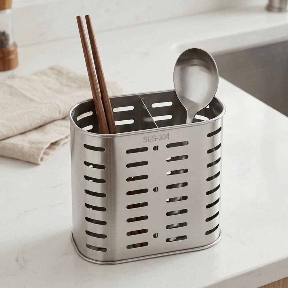 Rustless Steel Chopstick Holder Hollow Draining Hole Storage Basket Silverware Container Kitchen