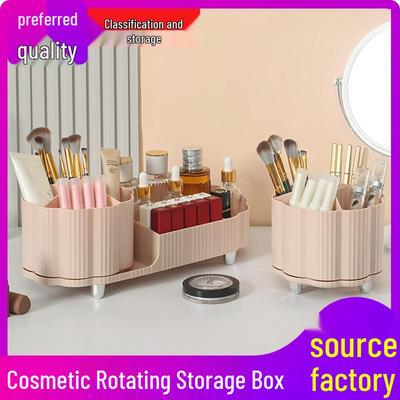Rotating Cosmetic Organizer: Large Capacity Desk Storage & Lipstick Holder with Brush Compartments.