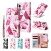 Applicable to iPhone16E mobile phone leather case 17Pro bronzing splicing marble card wallet holder portable rope