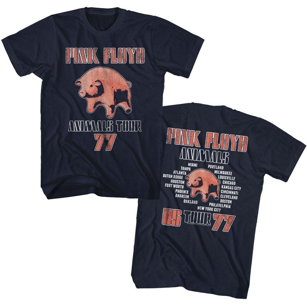 Pink Floyd Animals Tour 1977 Cities Navy Music Band Shirt