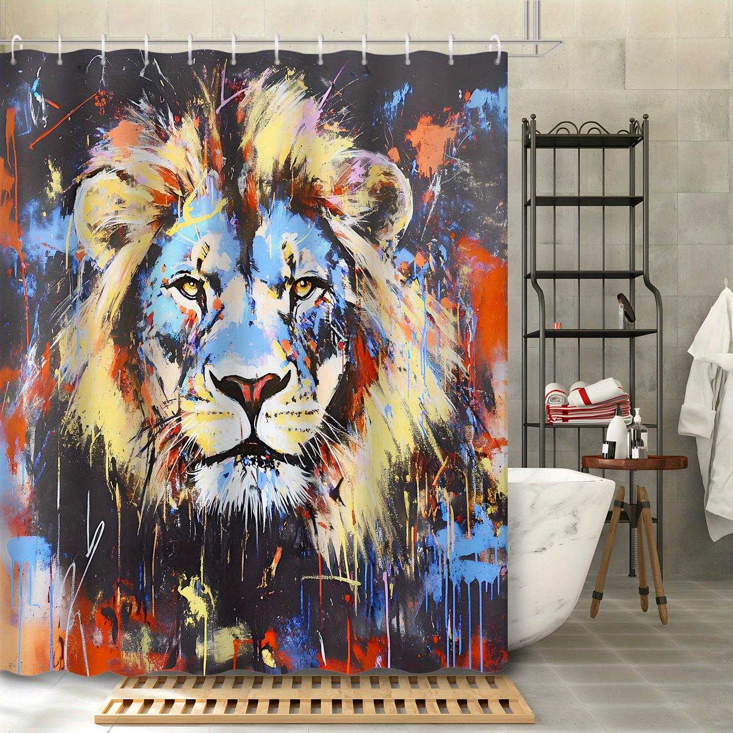

1Pc Creative Art Paint Graffiti Fierce Lion Portrait Print Shower Curtain Partition Curtain, Polyester Fabric, With 12 Hooks W60H190(CM)-1 Pcs