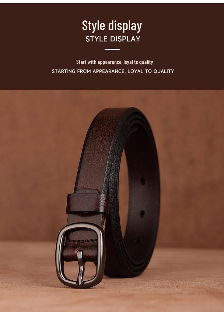 Women's Premium Cowhide Leather Belt with Pin Buckle - Handmade & Soft