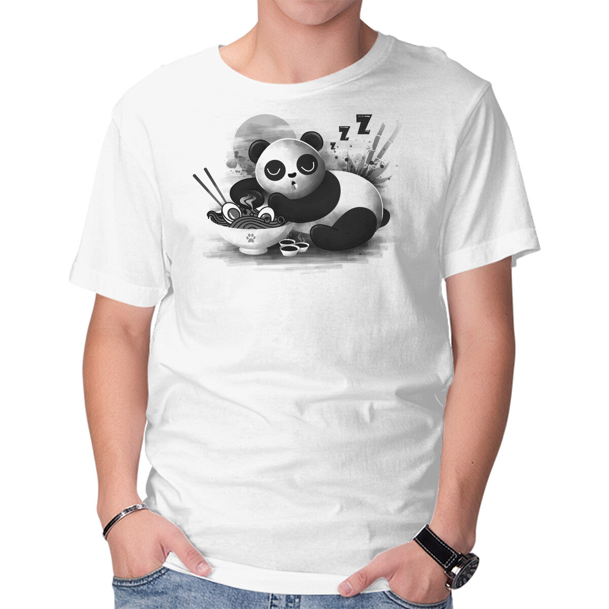 Unisex Crew Neck T-Shirt Ramen Panda Graphic Short Sleeve Casual Tee M