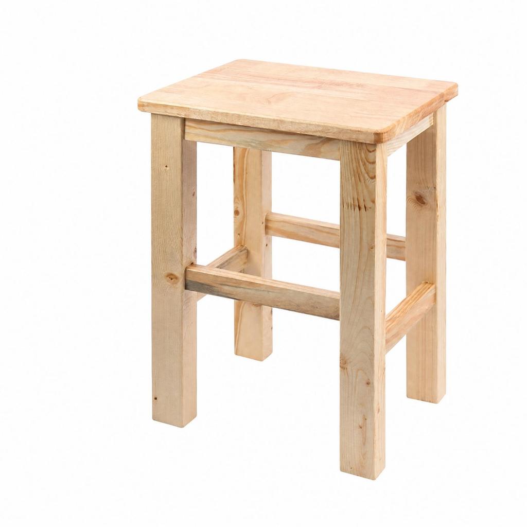 Solid Oak Wood Stool Sturdy with Rectangular Seat for Study Areas