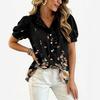 Women's Fashion Casual Ruffle V-Neck Print Blouse for Summer
