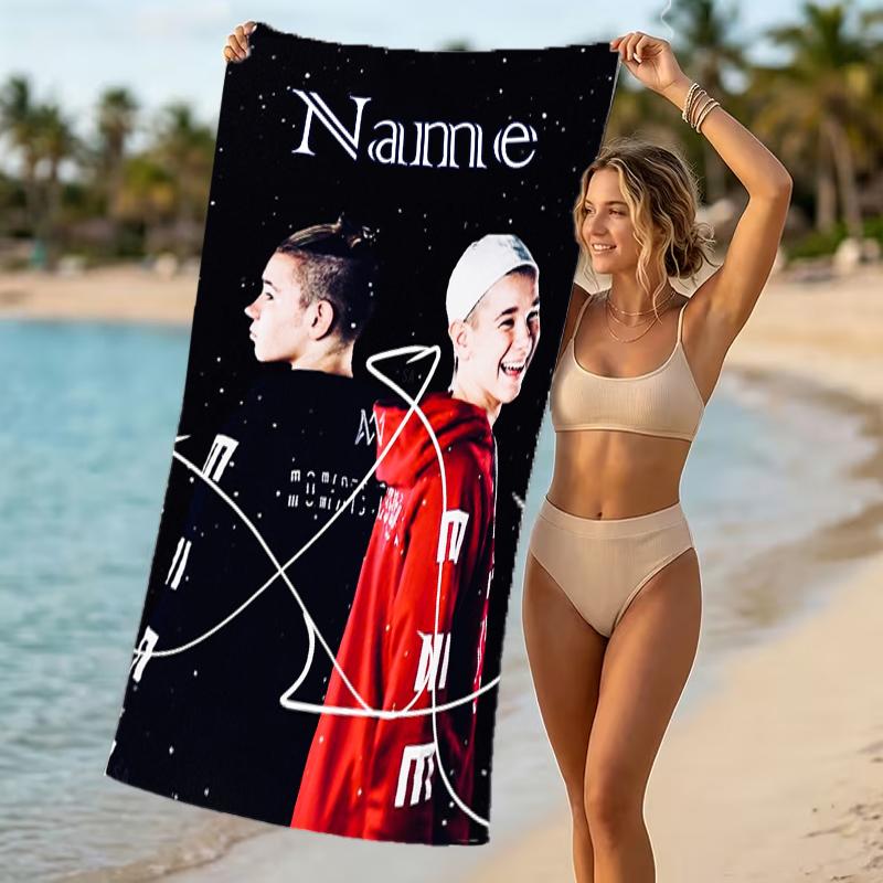 Customizable personalized beach towels Marcus and Martinus themed designs.Suitable for the beach, yoga, sports;ideal as beach accessories