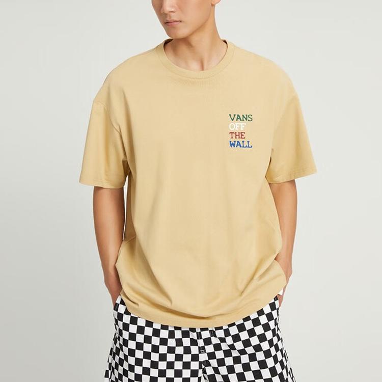Vans Letter Pattern Printed Round Neck Sports Comfortable Casual Loose Short Sleeve Drop Shoulder T-Shirt Men T-Shirts Khaki VN0008Z9YUU