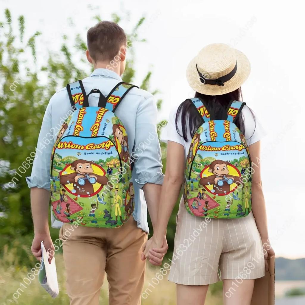 Curious George Monkey Cartoon Classical Backpack Outdoor Student Hiking Travel TV Series Daypack Men Women College Shoulder Bag