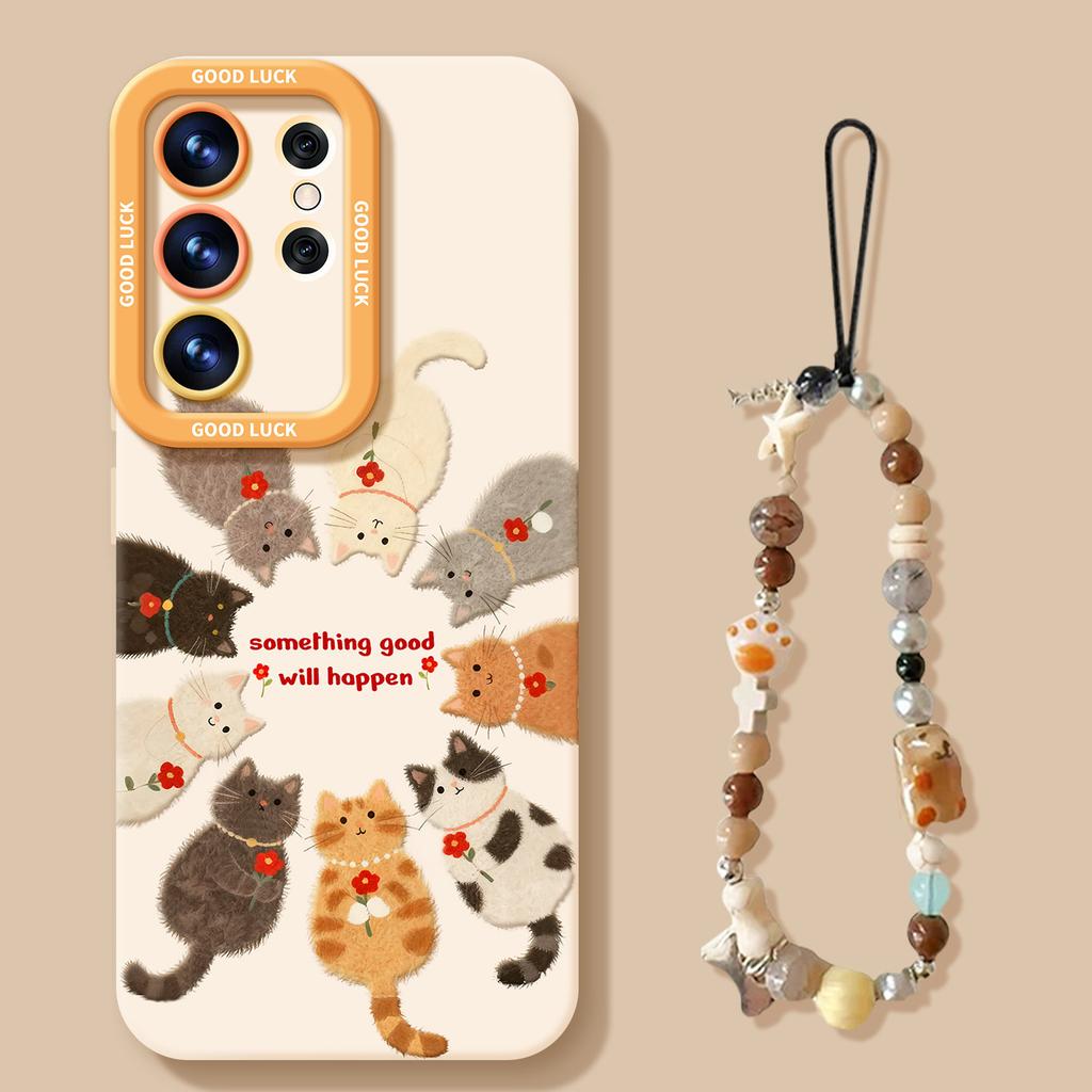 Cute cat mobile phone case with lanyard, suitable for Samsung s26 silicone s25ultra new s24 +/23/22 set