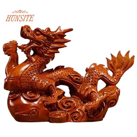 Dragon Ornament Wooden Chinese Zodiac Dragon Statue, Wealth Good Luck Decor