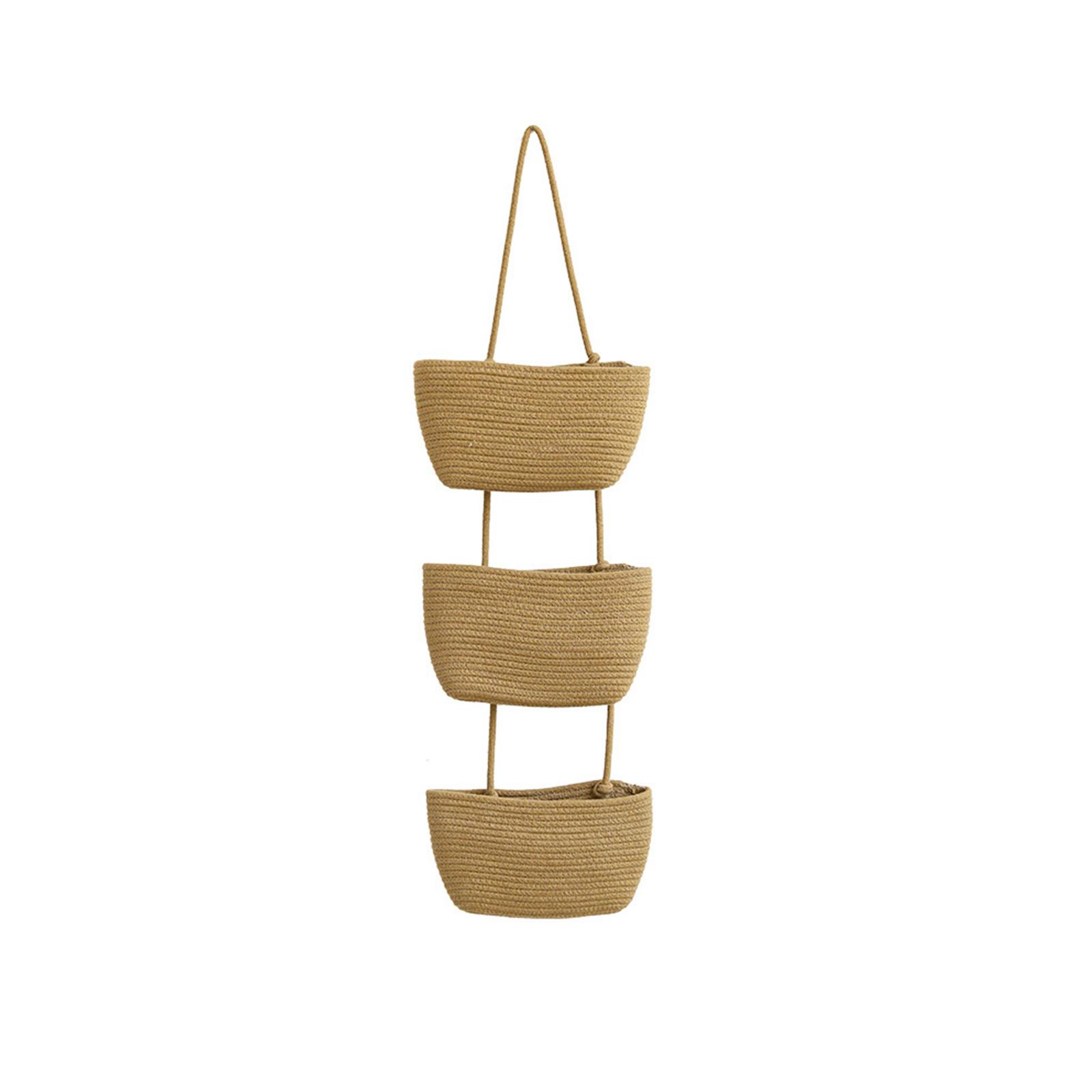 Detachable Wall-mounted Basket, Handmade Woven Three-layer Hanging Basket Storage Basket One Size хаки