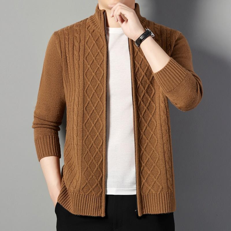 Autumn Pure Wool Cardigan, Men'S Zip-Up Jacket, Youth Men'S Casual Long-Sleeve Outerwear, Stand-Collar Warm Jacket For Men