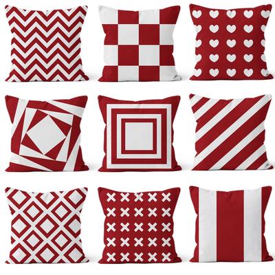 Red Geometric Simple Pillow Case Sofa Light Luxury Backrest Living Room Cushion Pillow Office Pillow Cover Bedside
