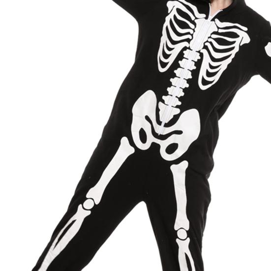 Halloween Costume Luminous Skeleton Print Family Matching Pajamas Hooded Long Sleeve Adults Kids One-Piece