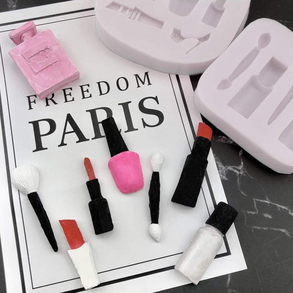4pcs Makeup Silicone Molds Lipstick Perfume Makeup Tool Fondant Chocolate Candy Molds Cake Molds for Sugarcraft, Soap, Resin