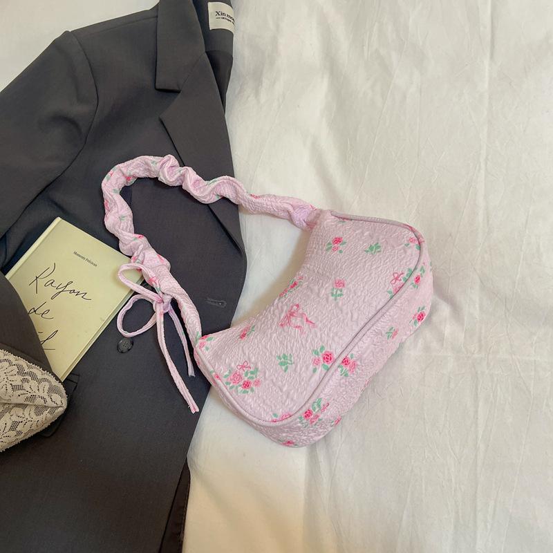 

Sweet Bow Floral Drawstring Shoulder Underarm Bags for Women Versatile Portable Ladeis Handbag Lightweight Girls Phone Bag Purse