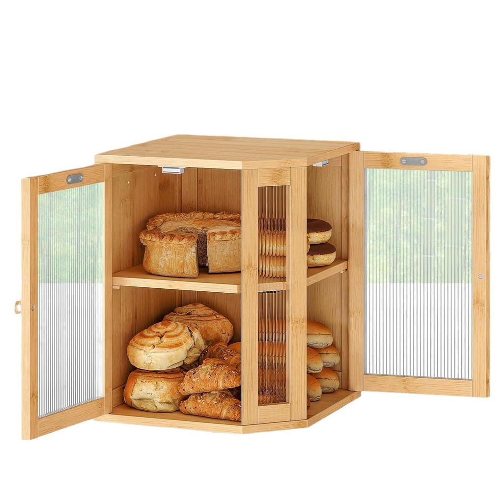 Bamboo Double Layer Bread and Pastry Storage Box with Glass Lid