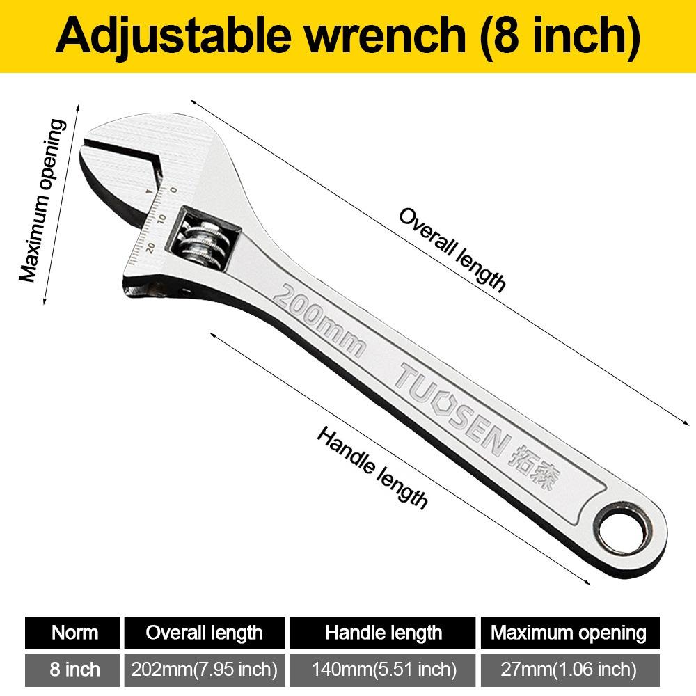 New High-Carbon Steel Adjustable Wrench Large Openin Long Handle Wrench Universal 6-12 Inch Heavy Duty Wrench
