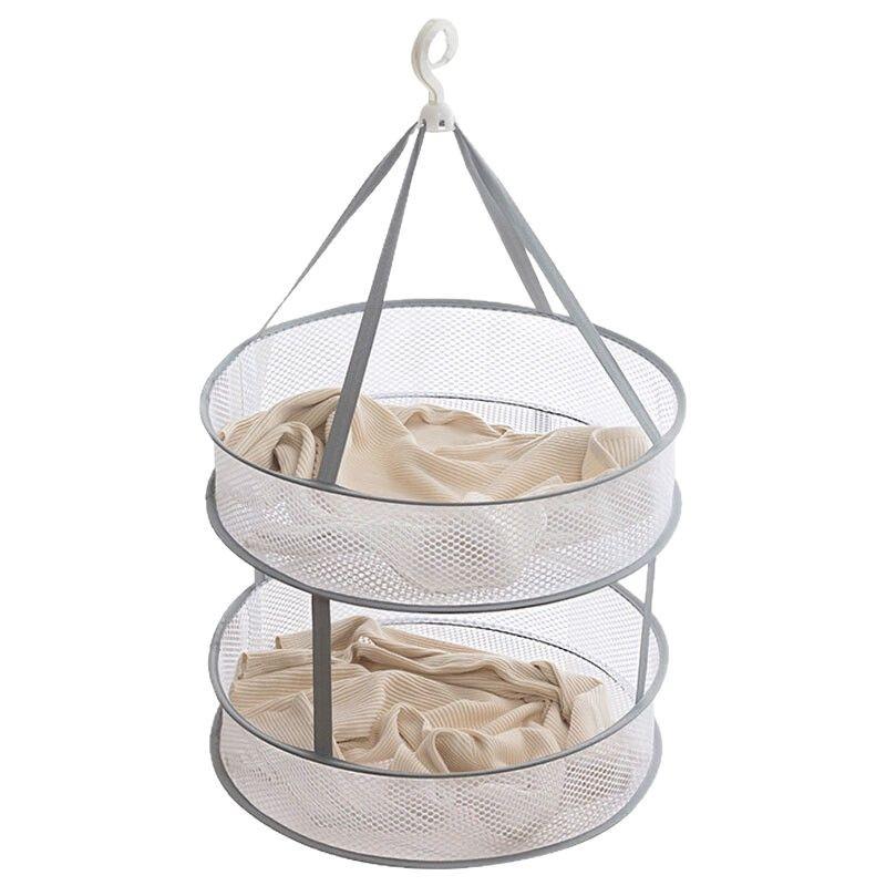 Foldable Double-Layer Drying Basket for Underwear, Socks, and Sweaters - Flat Mesh Hanging Bag.