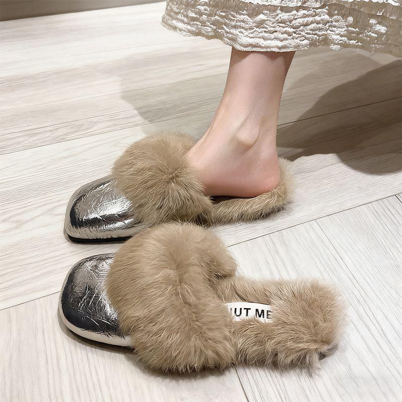 Baotou Fluffy Slippers Women Wear Fleece Non-slip Internet Celebrities Autumn and Winter 2025 New Plush Warm Cotton Slippers
