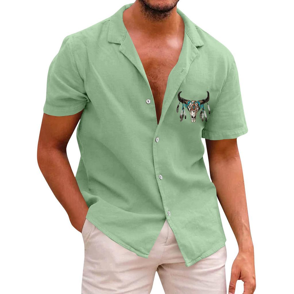 Bohemian Men's Casual Printed Short Sleeved Single Breasted Lapel Shirt