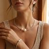 Luxury Pearl Rhinestone Choker Necklace & Bracelet Set for Women Elegant Silver Color Collar Bridal Wedding Jewelry Accessories