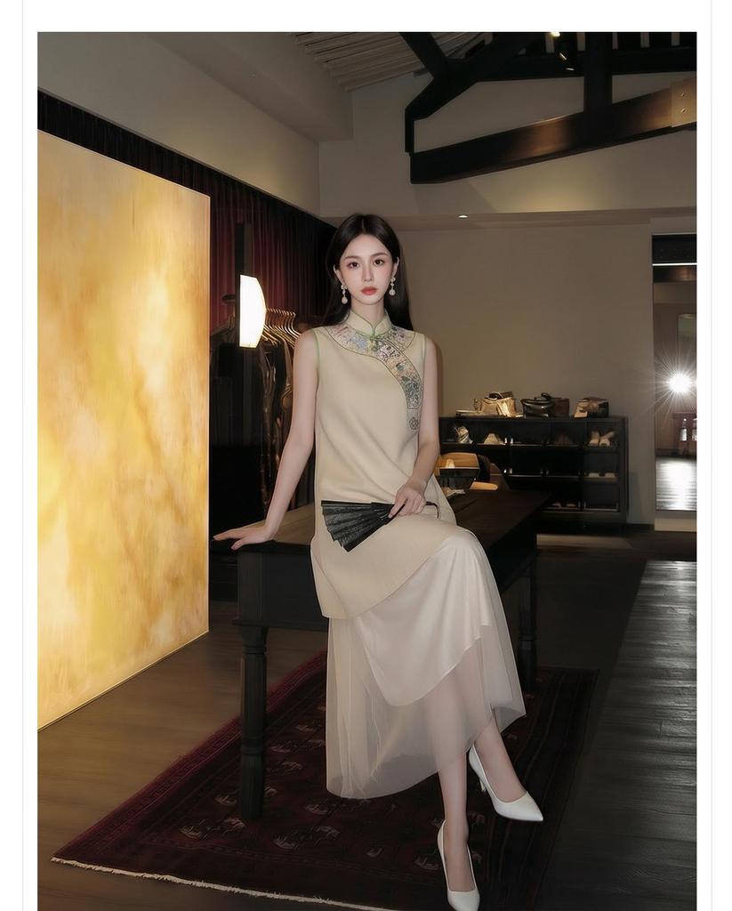 2026 Sommer A-Linien-Ärmelloses Kleid im chinesischen Stil mit Stickerei - P0150