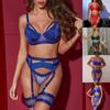 Women's Garter Lingerie, Sexy Lace Lingerie, Sheer Matching 4-Piece Lingerie Sexy Underwire Gathering Bundle Split Sexy Lingerie