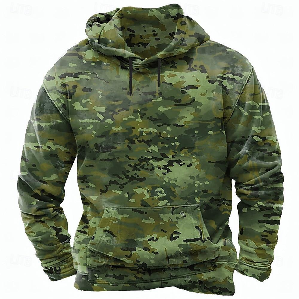 Fall Winter Men's Camo Camouflage 3D Print Hooded Hoodies Sweatshirt Long Sleeve Streetwear Camouflage Pullover Tops