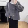 Autumn and winter new round neck solid color knitted cardigan loose lazy soft waxy sweater women's coat tide