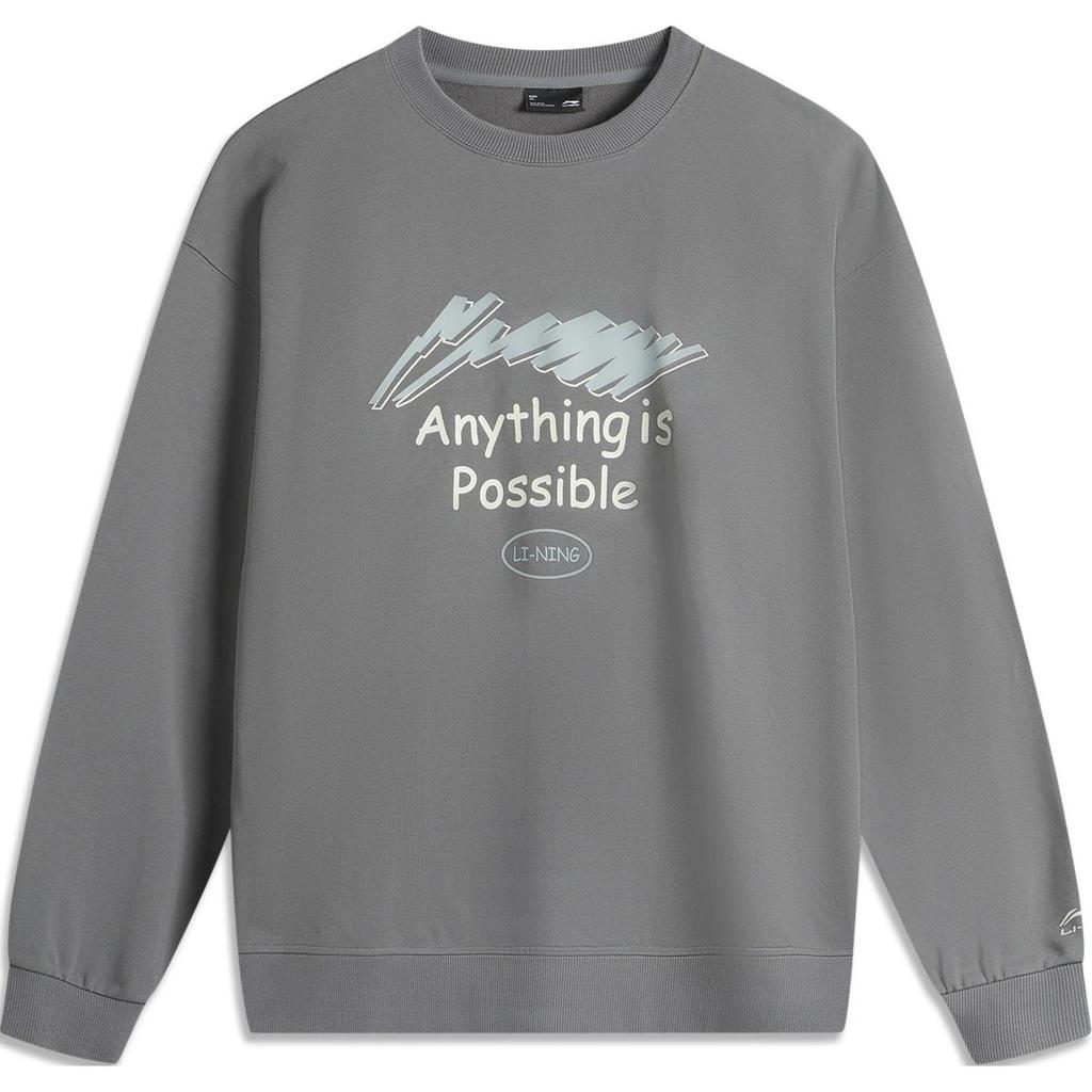 Li Ning Sports Fashion Series Comfortable Casual Letter Print Loose Round Neck Sweatshirt Unisex sweatshirt Asphalt-Gray AWDUE93-4
