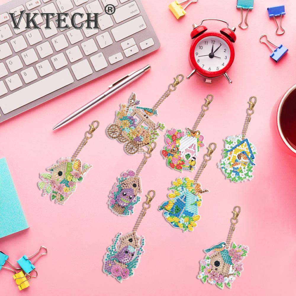 8/6PCS Diamond Painting Keyring Double Sided Rhinestone Painting Keychain Pendant Mandala for Adult Kid Handbag Pendant Decor